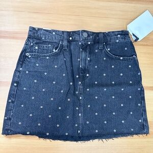 Current Elliott Denim Mini Skirt - Size 27 - Black Polka Dot Raw Hem $228 NWT